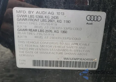 2014 Audi Q5 Premium Plus из США, поврежденный, VIN WA1LFAFP3EA045984